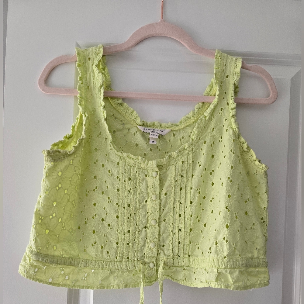 Brave Soul Lime Green Eyelet Top